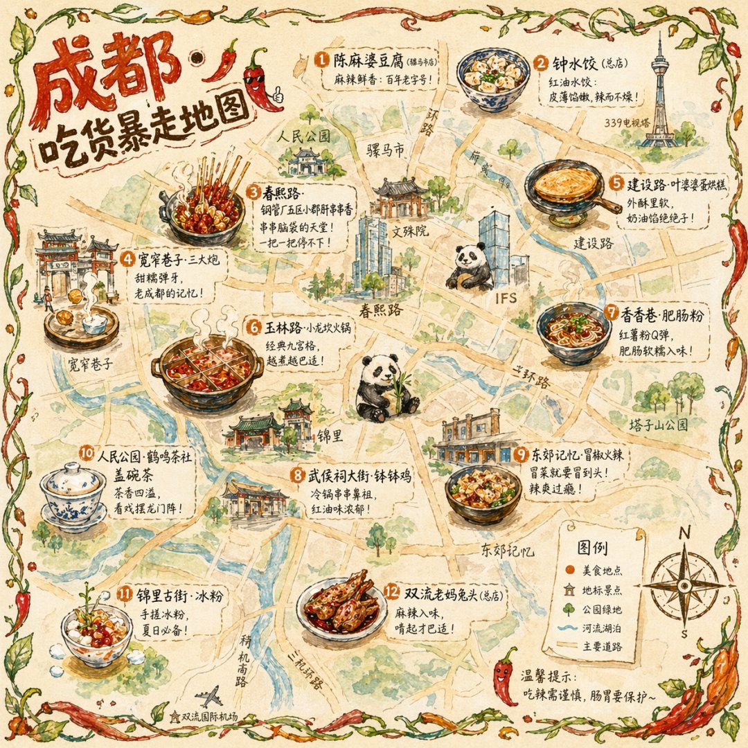 插画风城市美食地图
