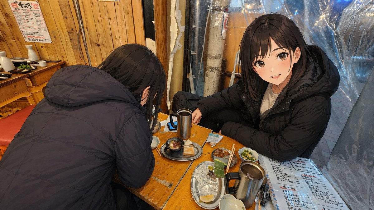 真实居酒屋照片中的动漫角色