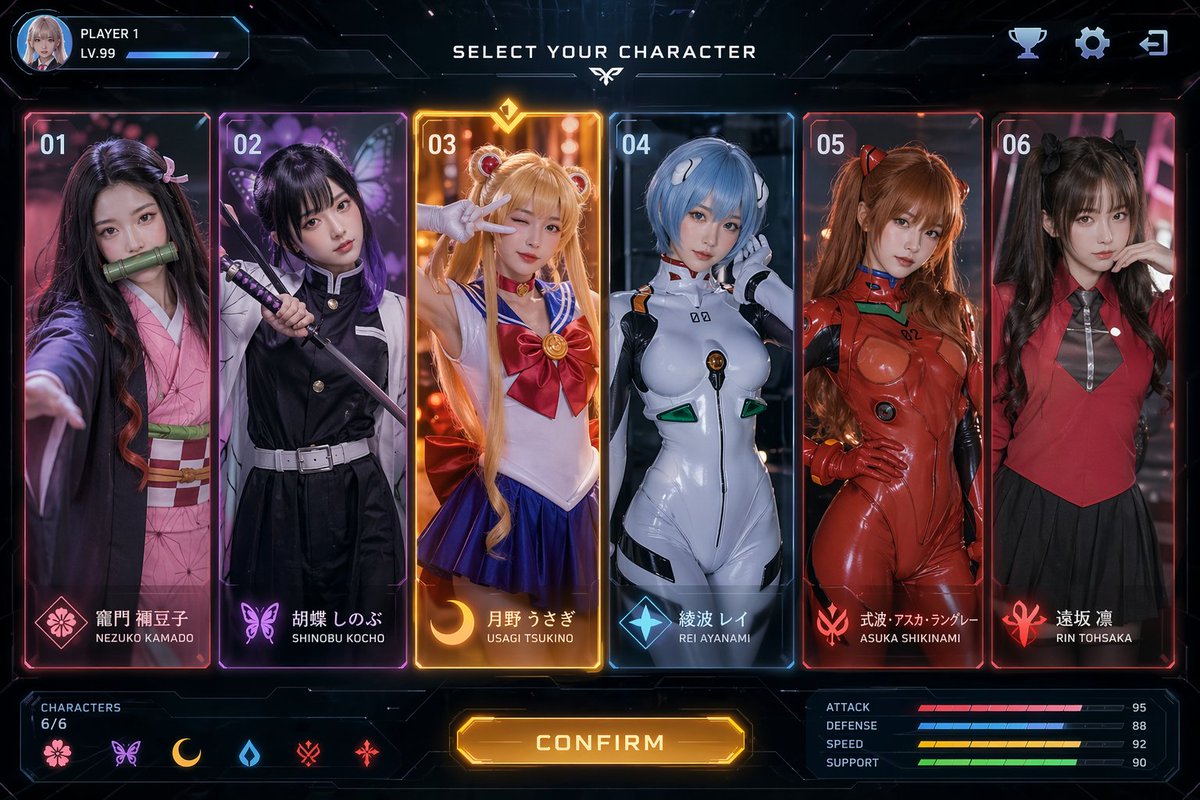 科幻动漫角色选择 UI